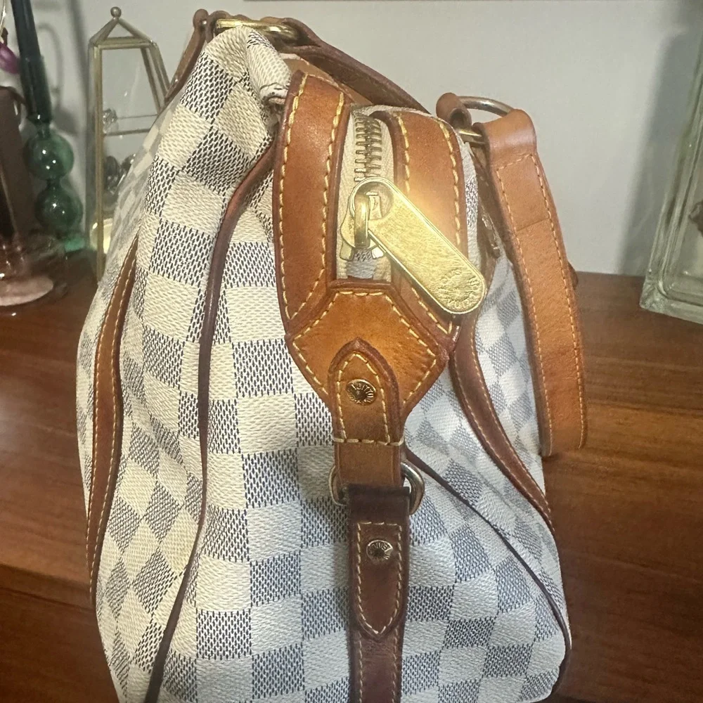 Louis Vuitton Damier Azur Canvas Shoulder Bag with Natural Vachetta Trim